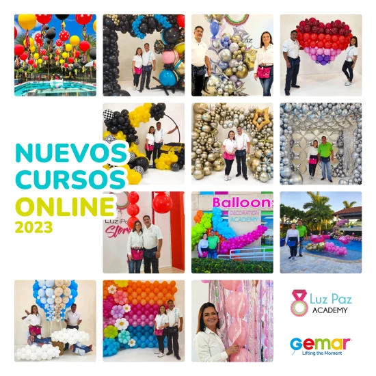 Imagen promocional del mix de trece nuevas clases de decoración con globos para emprendedores.